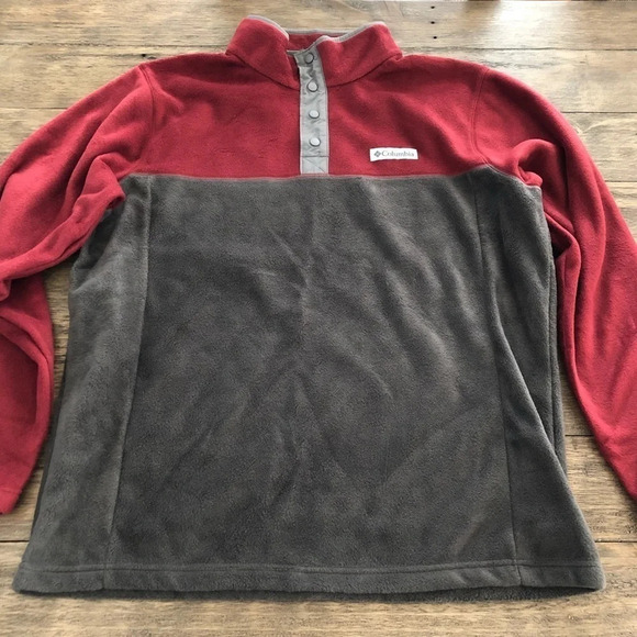 Columbia Men Large Steens Mountain Half Snap Fleece Pullover Sweatshirt Red Gray - Picture 1 of 6